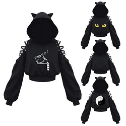 Frauen Kleidung Einfarbig Gothic Hoodies frauen Sweatshirt Aushöhlen Langarm Mit Kapuze Casual Pullover Sommer Herbst Y2k