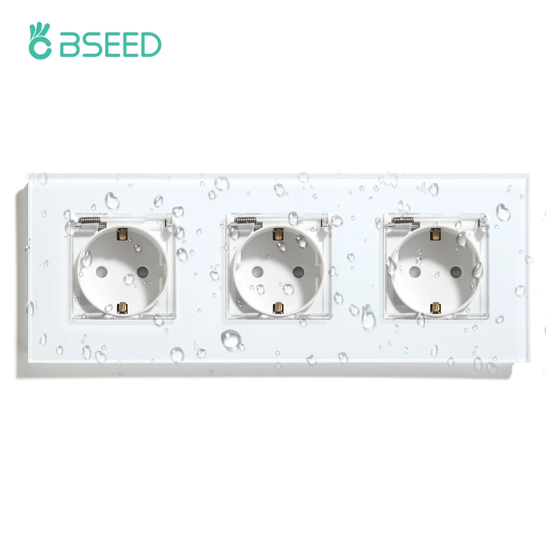 BSEED Waterproof Socket 16A 3 Colors Electric Triple Wall Socket Crystal Panel Electrical Outlet For Outdoors Kitchen Bathroom