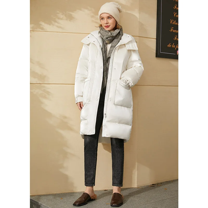 Amii minimalismo abrigo de invierno mujer moda 90% plumón de pato blanco chaqueta de mujer casual sólido Abrigo con capucha mujer abajo abrigo