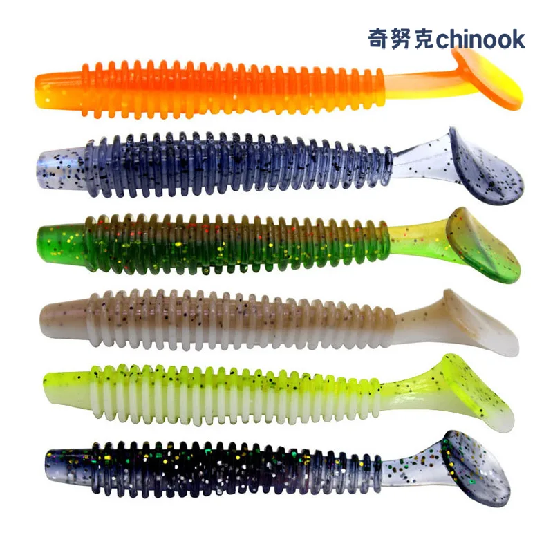 Chinook 10pcs Swing Worm Impact Ring Shad Fishing Lure Soft 50mm 75mm Plastics Baits Swimbait Jigging Lure Artificial Baits