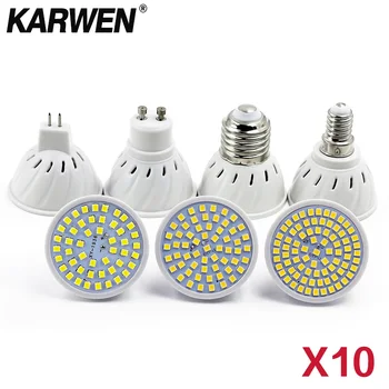 10PCS/Lot Lampada LED Bulb MR16 GU10 E27 E14 Bombillas LED Lamp 220V 240V 2835 SMD 48 60 80 LED Spotlight  Indoor Lightint