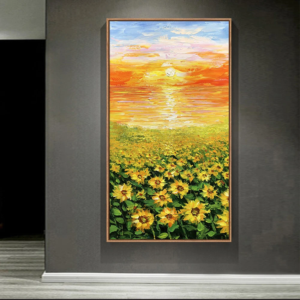 

Hand Painted Abstract Sunflower Field Oil Painting For Home Decoration Picture Flower Wall Art On Canvas Living Room Decor Mural