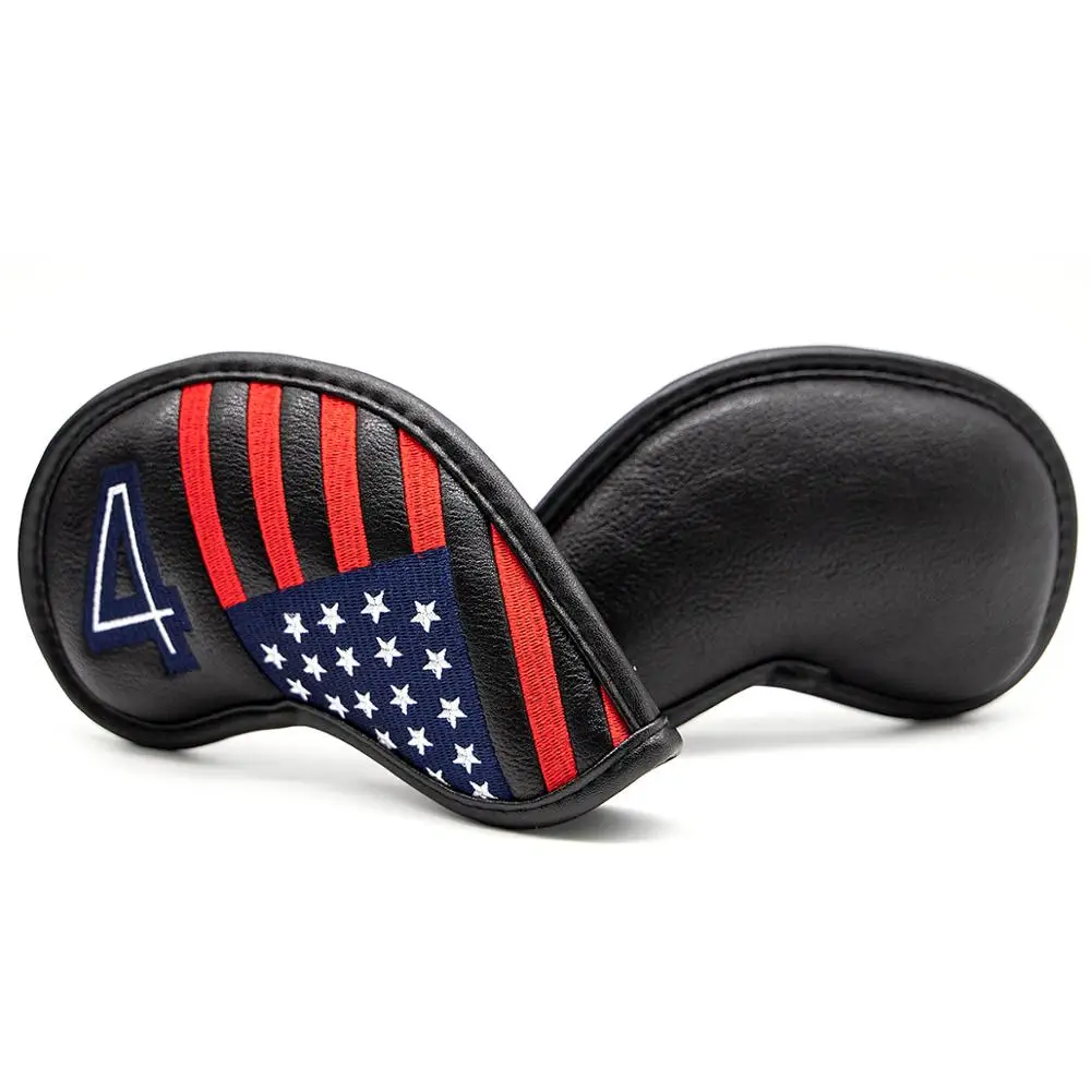 Aliennana Golf Iron Club Covers Set, Black, USA American Flag, Over Size 4-9,P, 10Pcs Set