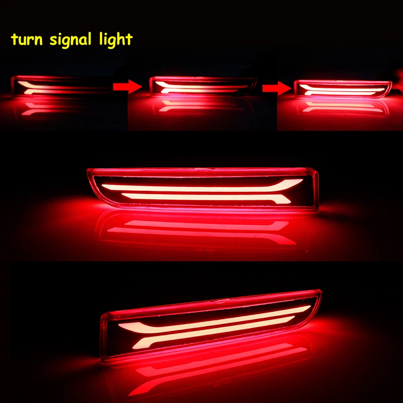 Red LED Rear Bumper Reflectors Lights Brake Tail Light w/Sequential Turn Signal For Mitsubishi Lancer Outlander Evolution X 12V