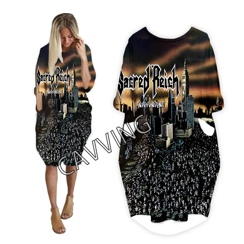 CAVVING 3D Print  Sacred Reich   Fashion Midi Funny Shirt  Harajuku Top Women Anime Gown Logo Women's Skirt Long-sleeved Dress