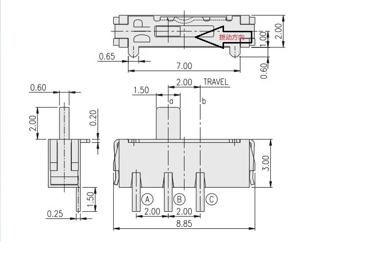 5Pcs Taiwan with bracket patch 3 feet 2 files self-rebound self-reset toggle switch slide switch spring switch
