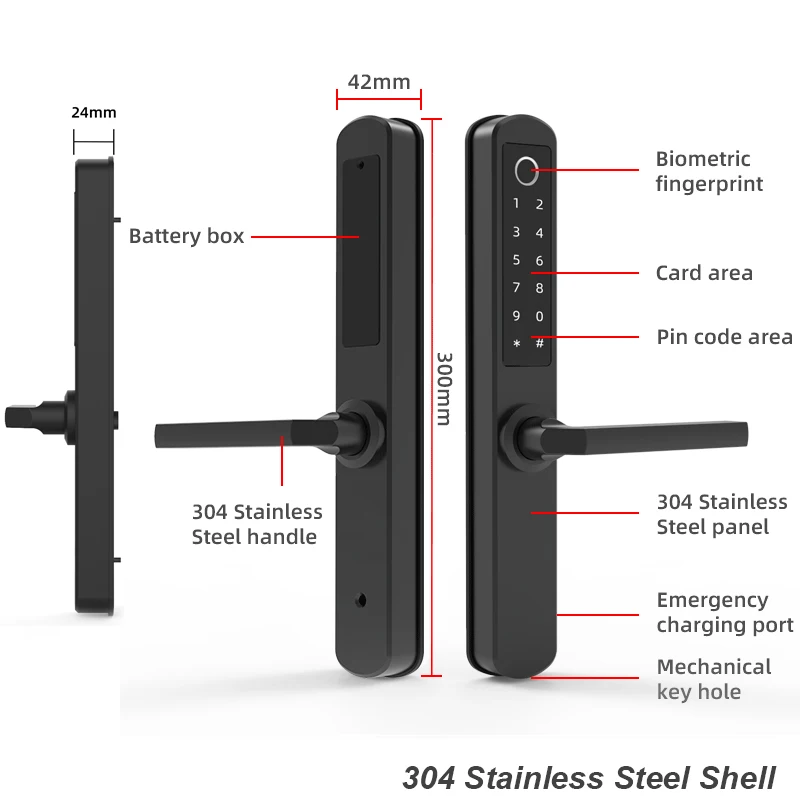 RAYKUBE Waterproof TT lock Bluetooth Fingerprint Door Lock Stainless Steel APP unlock For Outdoor and Indoor Black