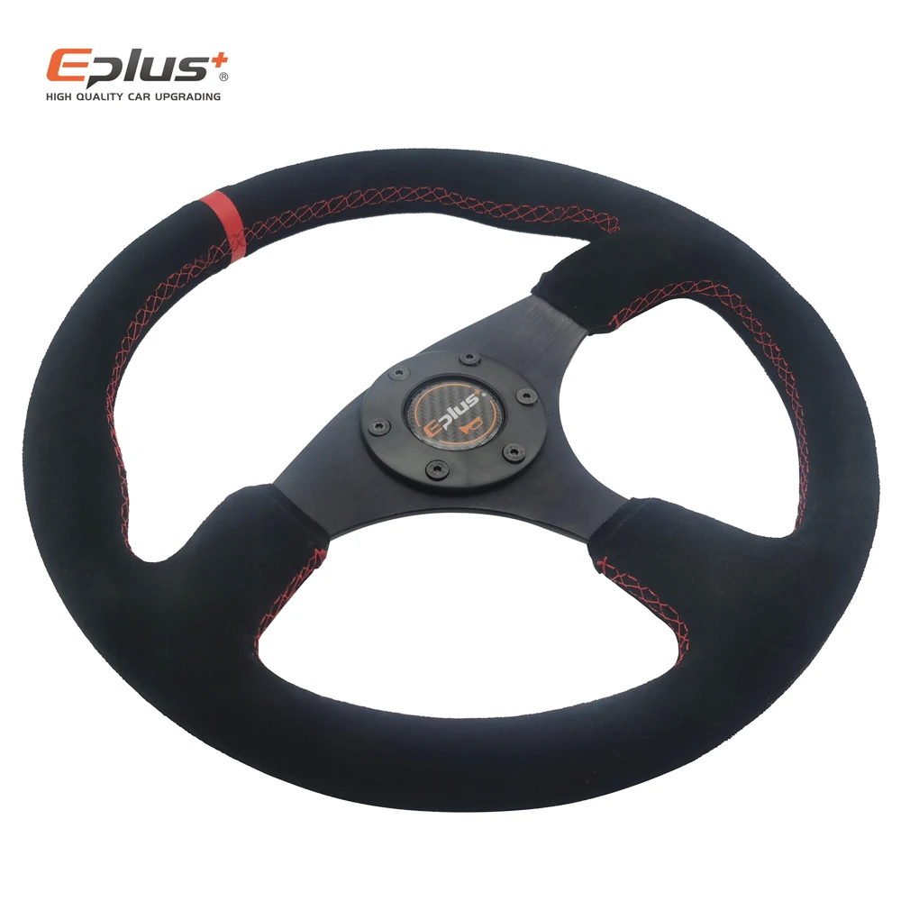 EPLUS Car-Styling Sport Steering Wheel Alcanta PVC Universal 14 Inches350MM Aluminum Retrofit Modified Red YELLOW