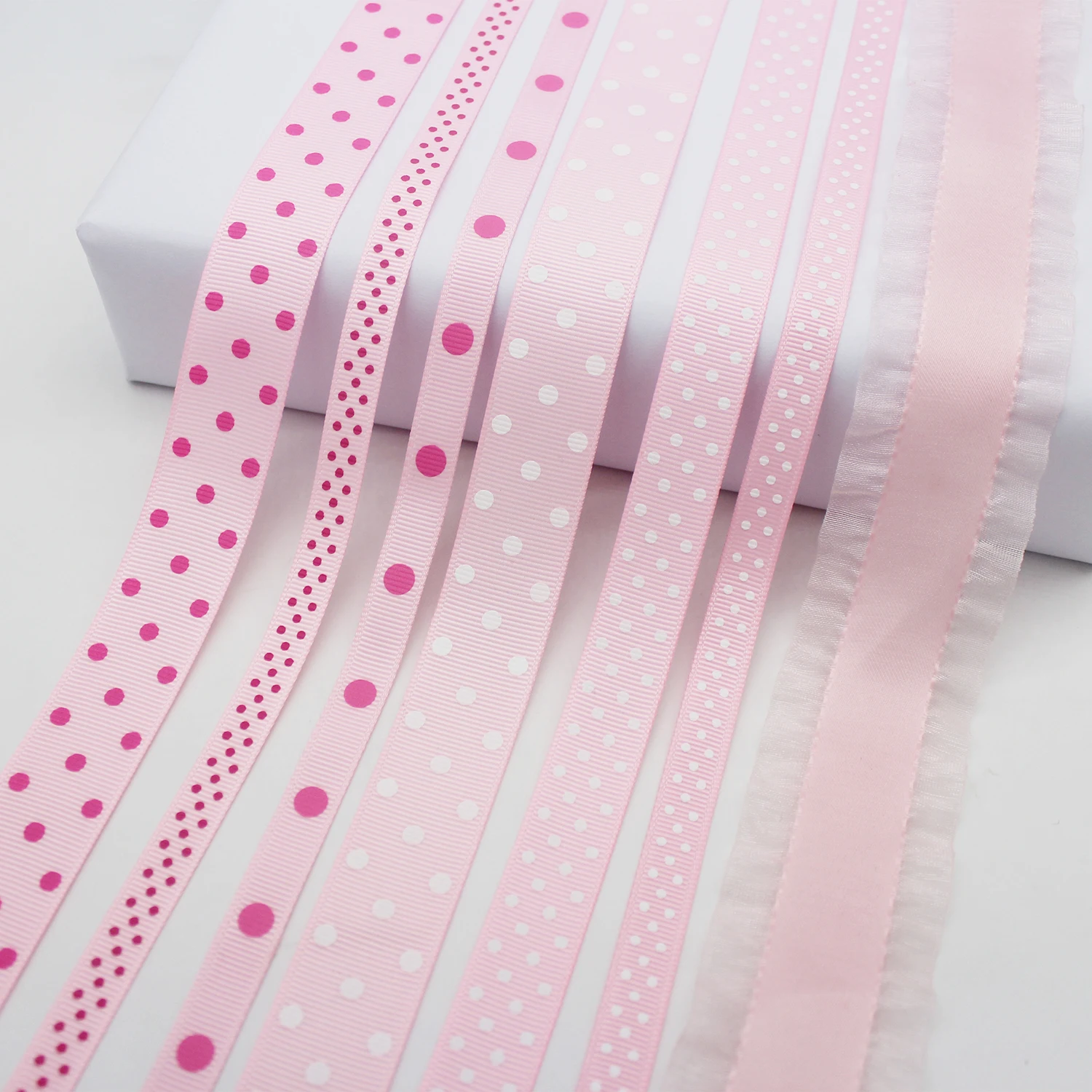 5 Meter/Lot Pearl Pink Grosgrain Ribbon Polka Dots Print Parttern Solid Color Satin Ribbon 1/4 inch 3/8 inch 5/8 inch 1 inch 1.5