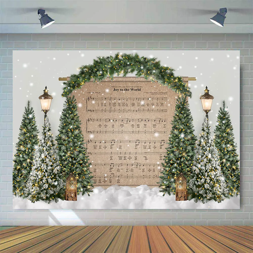 Winter Snow Christmas Backdrop Sheet Music Children Kids Birthday Portrait Photography Background X-mas Holiday Party Decor