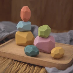 Bloques de construcción apilables de madera para niños, juego de bloques de piedra de arco iris de colores, juguete educativo Montessori, regalos para niños