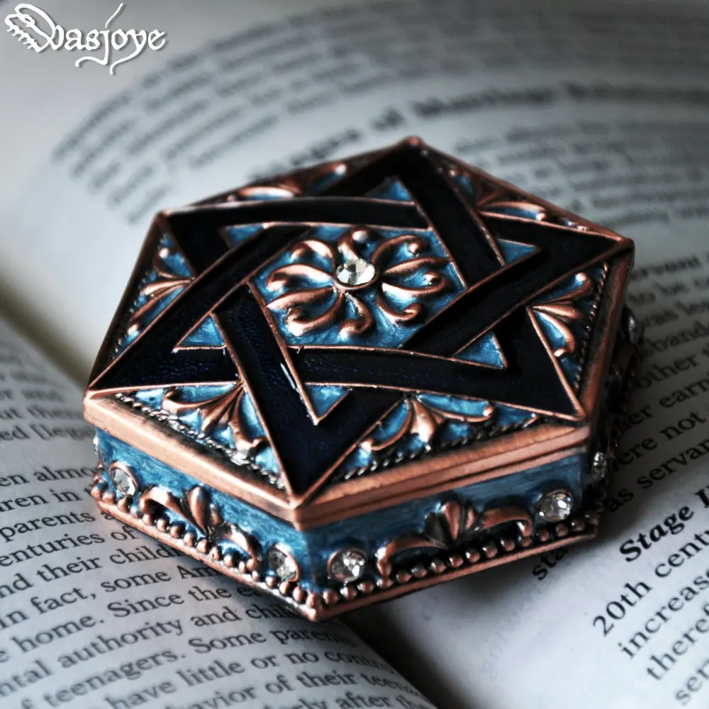 

Zinc Alloy Vintage Home Decoration Star of David Jewelry Box Carved Trinket Box Hexagram Metal Jewellery Box Girl Gift