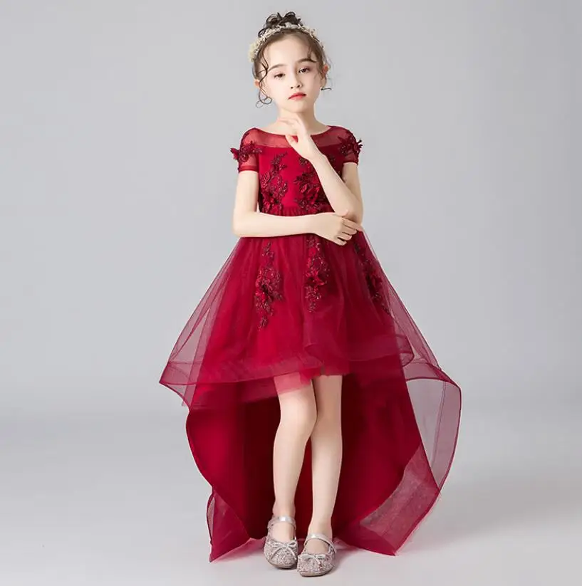 Elegant Girl Dress for Wedding Applique Tulle Girls Formal Junior Bridesmaid Clothes Princess Pageant Flower Girl Communion Gown