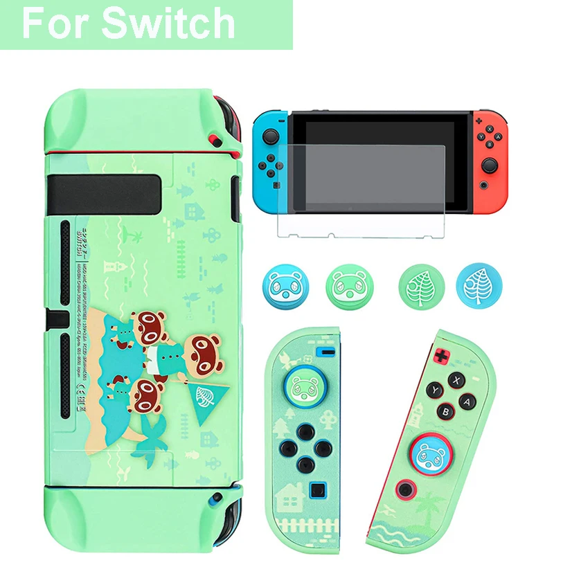 Switch Hard ป้องกันกรณีสำหรับ Nintendo สวิทช์ Joypad ตัวควบคุม Glass Screen Protector Thumb Stick Grips