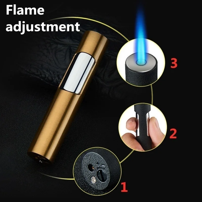 Butane Jet Flame Lighter, Rechargeable Lighter for Cigarette and Cigar, Gas Windproof, Press Push Lighters Torch, No Gas In