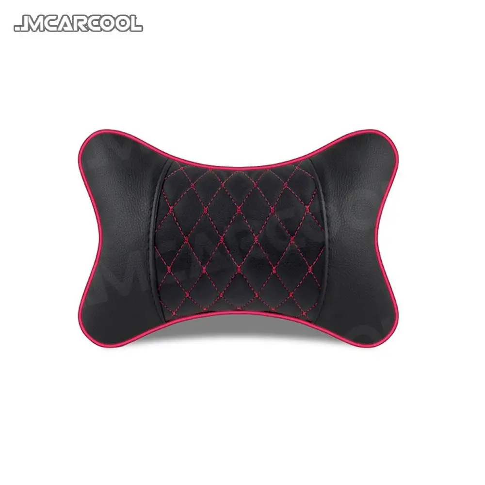 Car Pillows PU Leather Knitted Headrest Neck Rest Cushion Support Seat Head Pain Relief Auto Black Safety Pillow Auto Universal