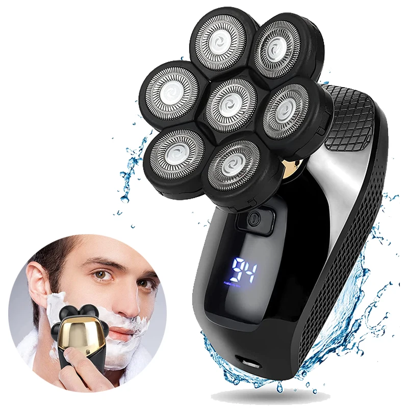 ماكينة حلاقة كهربائية دوارة للرجال أصلع الرطب والجاف الحلاقة المزدوجة USB قابلة للشحن اللاسلكي العائمة 7 رئيس الحلاقة مقاوم للماء