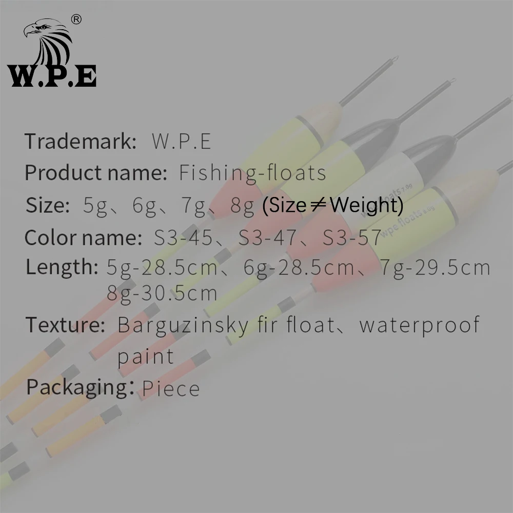 W.P.E-flotador de pesca de abeto, tamaño 5g/6g/7g/8g, 28,5 cm-30,5 cm, aparejos de pesca Vertical, nuevo, 3 unids/lote