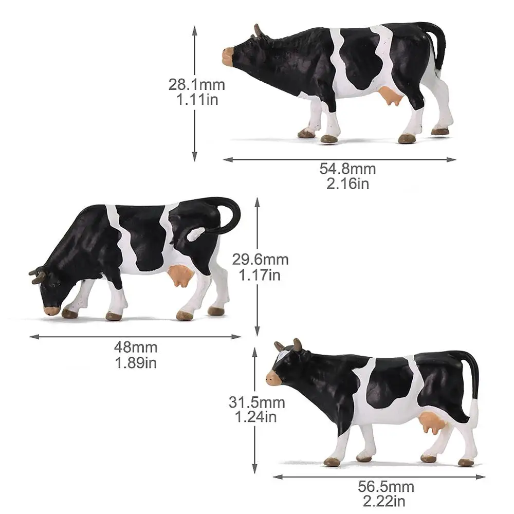 AN4301 Well Painted 1:43 PVC Model Cows Black and White O Scale Animals Stock Railway Scenery