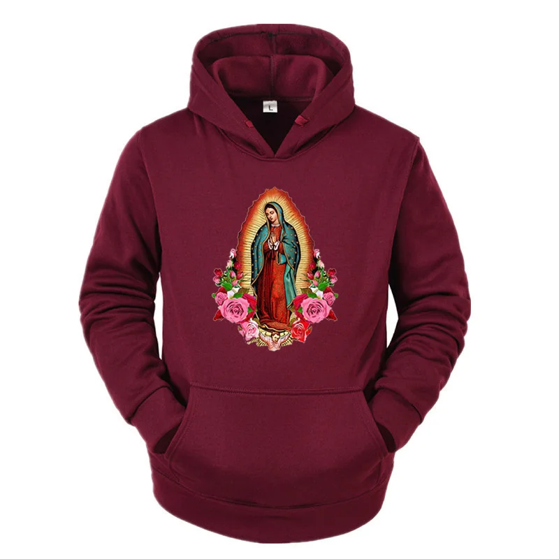 Women\'s Virgin Mary of Guadalupe Printed Hoodie Couple Clothes Korean Fashion Hoodies Warm Sweatshirt  Autumn