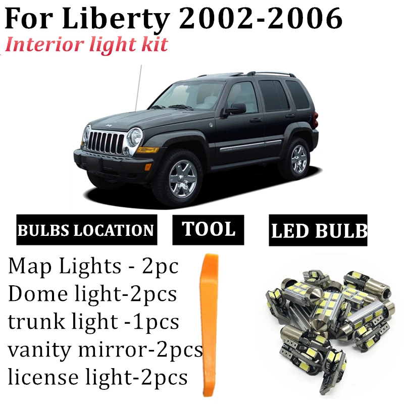 9x Car Canbus LED Lamp Interior light Kit For Jeep Liberty accessories 2002 2003 2004 2005 2006 T10 festoon Map Dome LED Light