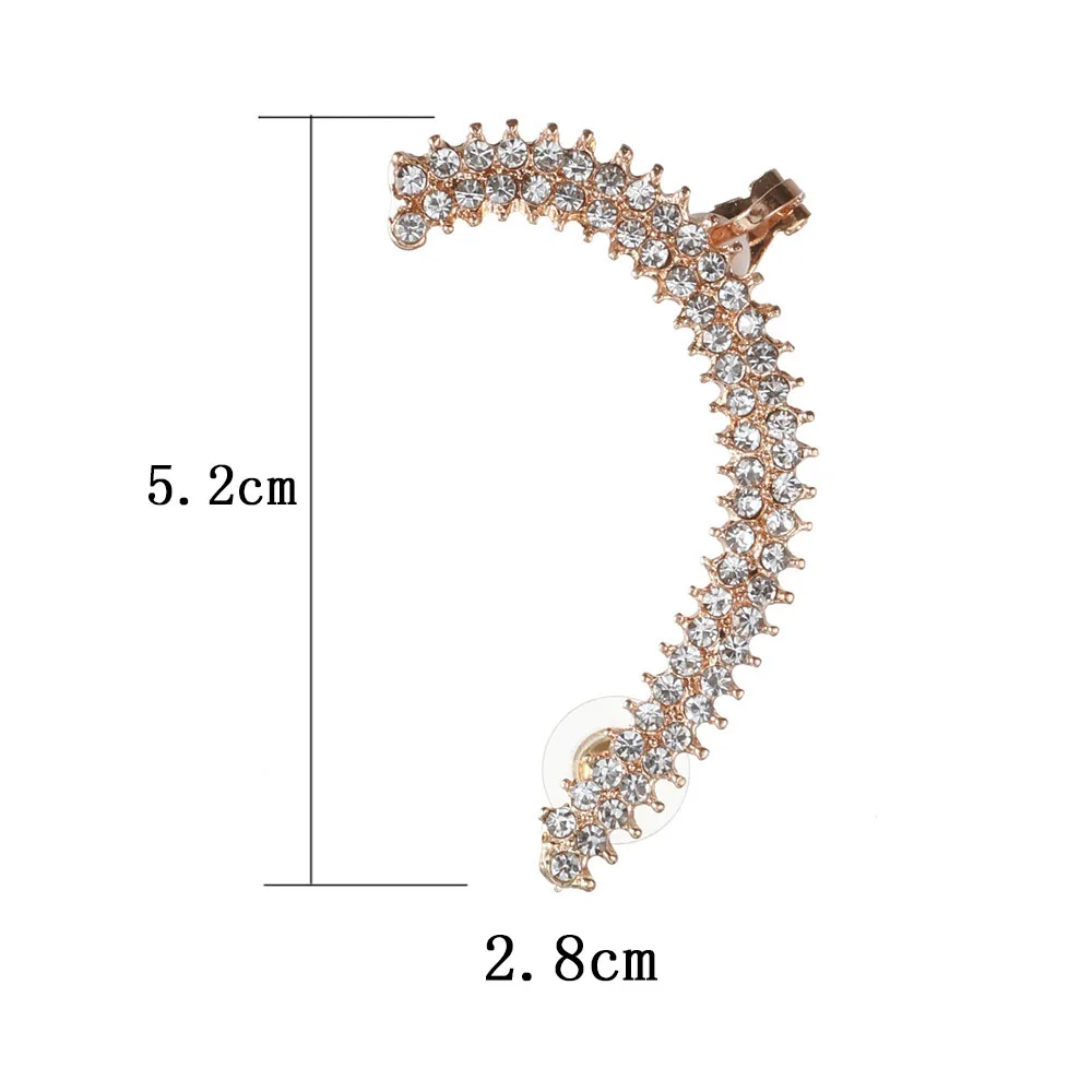 Fashion Elegant Full Crystal Long Clip Earrings for Women Girl Men Punk Crystal Wrap Ear Cuff Earring Jewelry Brincos