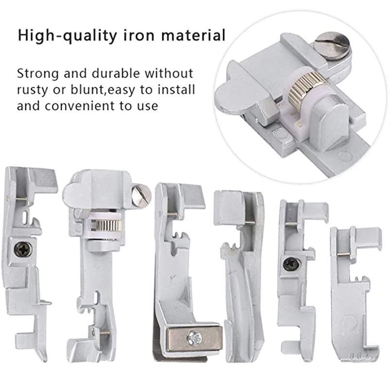 6Pcs Presser Foot Set for Singer 14U Household Multi‑Function Overlock Machine Gathering,Elastic,Cording Piping,Blind Hem,Lace..