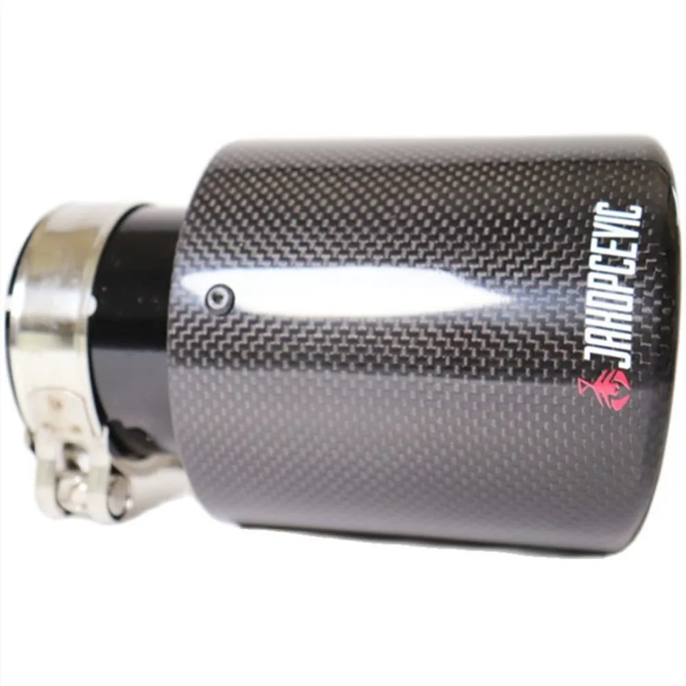 Car Glossy Carbon Fiber Exhaust System Muffler Tip Universal Straight Stainless Black Mufflers Multi-Size For Akrapovic