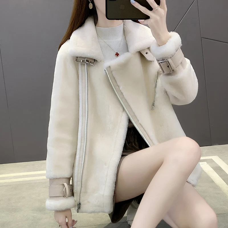 

Winter Women's Fur Coat Warm 100% Wool Coats Genuine Sheepskin Woman Parka Sheep Shearing Motorcycle Manteau Femme Hiver WPY4706