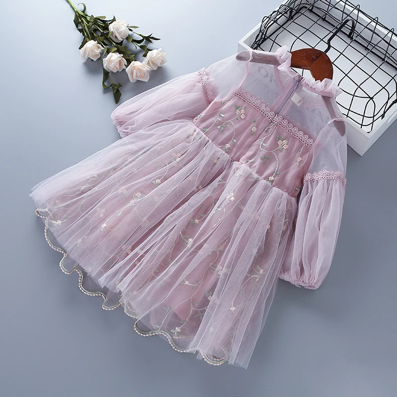 3-7 Year High Quality Girl Clothes New Spring Autumn Chiffon Mesh Lace Floral Kid Children Girl Princess Dresses