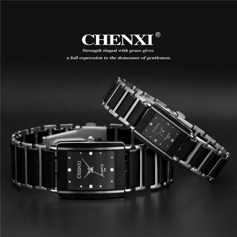 CHENXI Fashion Rectangle Watches Men Black Watches Simulated Ceramics Quartz Wristwatches Men Relogio Masculino Reloj Hombre