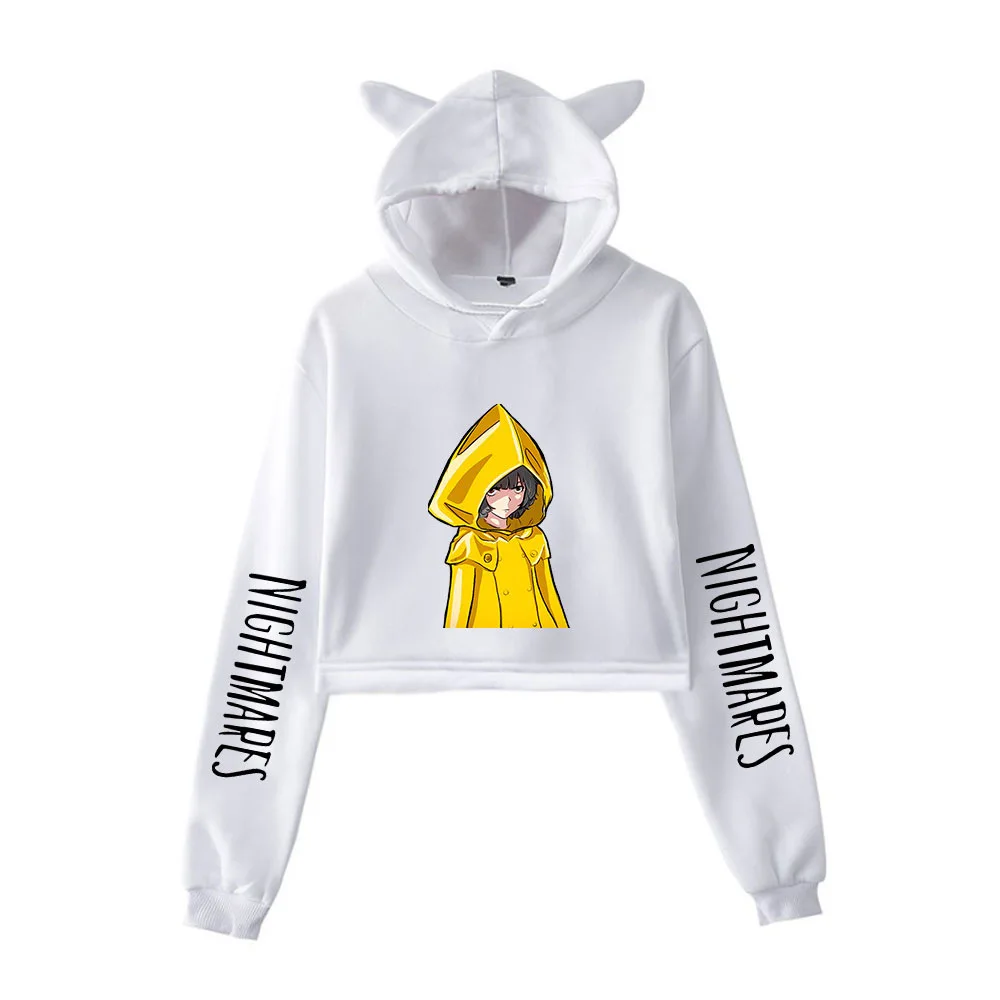 Hot Spiel Wenig Nightmares 2 Sechs und Mono Crop Top Hoodie Hip Hop Streetwear Kawaii Katze Ohr Cropped Kurze Sweatshirt streetwear