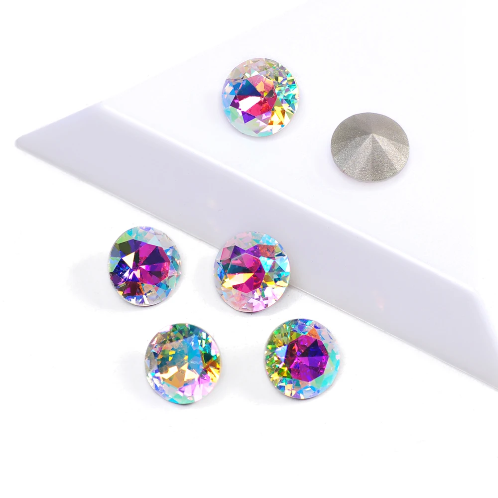Glänzende Crystal AB Strasssteine zum Aufnähen, brillant geschliffen, hochwertige Pointback-Kristalle für Hochzeitskleider, Kleidung und Bastelarbeiten. – Detail 5