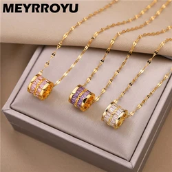 MEYRROYU Stainless Steel New Romantic 3 Color Crystal Cylinder Pendant Necklace For Women 2021 Trend Party Gift Fashion Jewelry