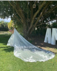 Stunning Two-Layer Luxury Lace Wedding Veil with Flowers 4 Meters Long Ribbon Bridal Veils with Comb MM
