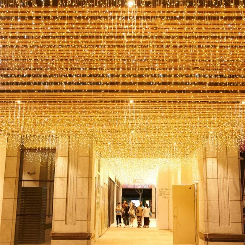 5m-40m Christmas Garland LED Icicle Curtain String Lights Droop 0.6m Outdoor Garden Street Wedding Decorative lighting Steady on