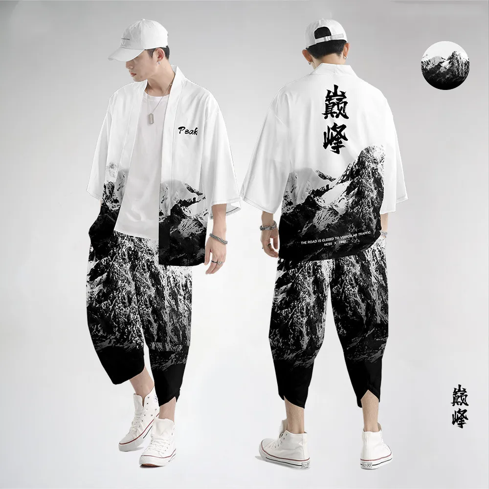 

Japanese Traditional Clothing Kimono Pants Men Retro Yukata Asian Fashion Tang Suit Harajuku Hanfu Yukata Jacket