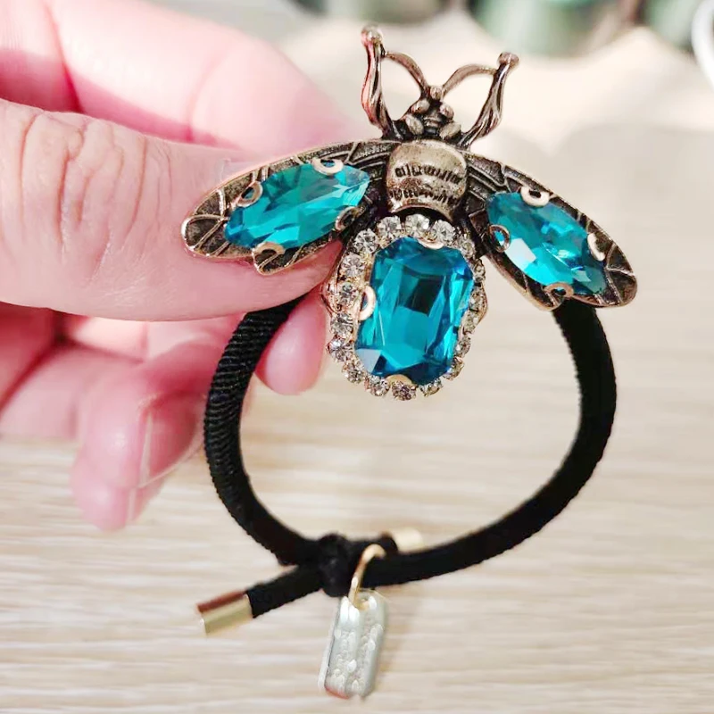 2020 Korean Trend Popular Little Bee  Hair Rope Temperament Retro Diamond Hair Ring Net Red Ins Personality Head Rope Female