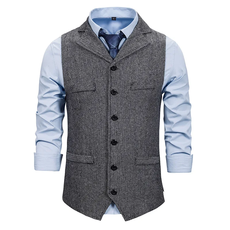 Autumn Business Vest Men\'s Clothing Male Lapel Casual Men Suit Vest With Pockets Vest Outerwear Chaleco Hombre