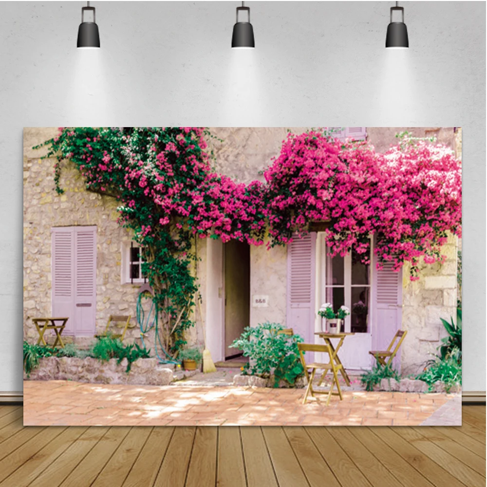 Countryside Stone House Old Wooden Door Window Flower Photo Background Photo Backdrop Spring Baby Portrait Photophone Room Decro