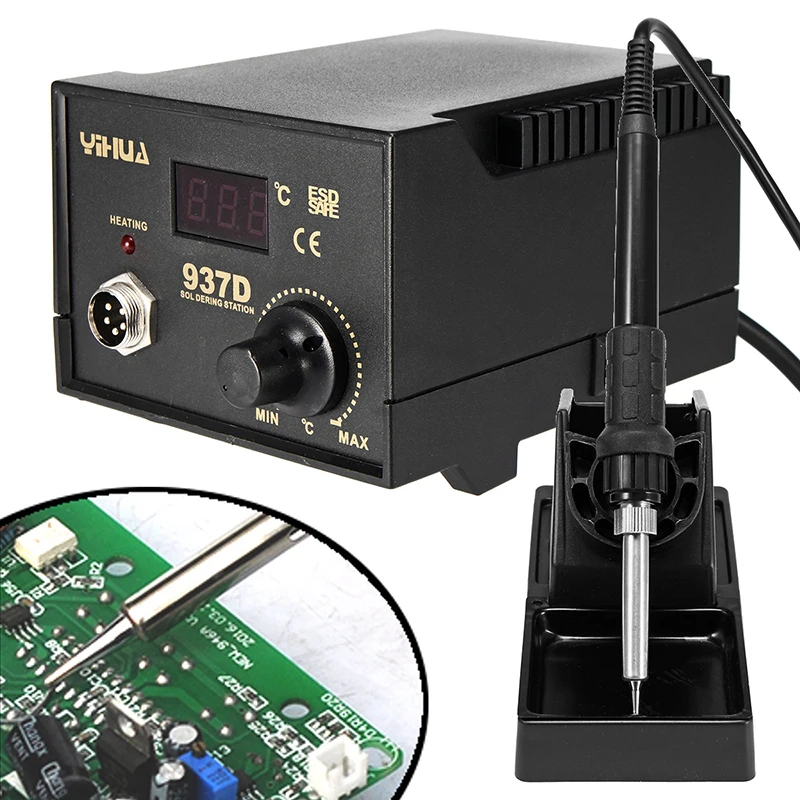 220V Electric Soldering Iron Frequency Change Desolder Welding Station Digital Display ESD 2 in 1 Hot Air Gun Rework Solder 937D