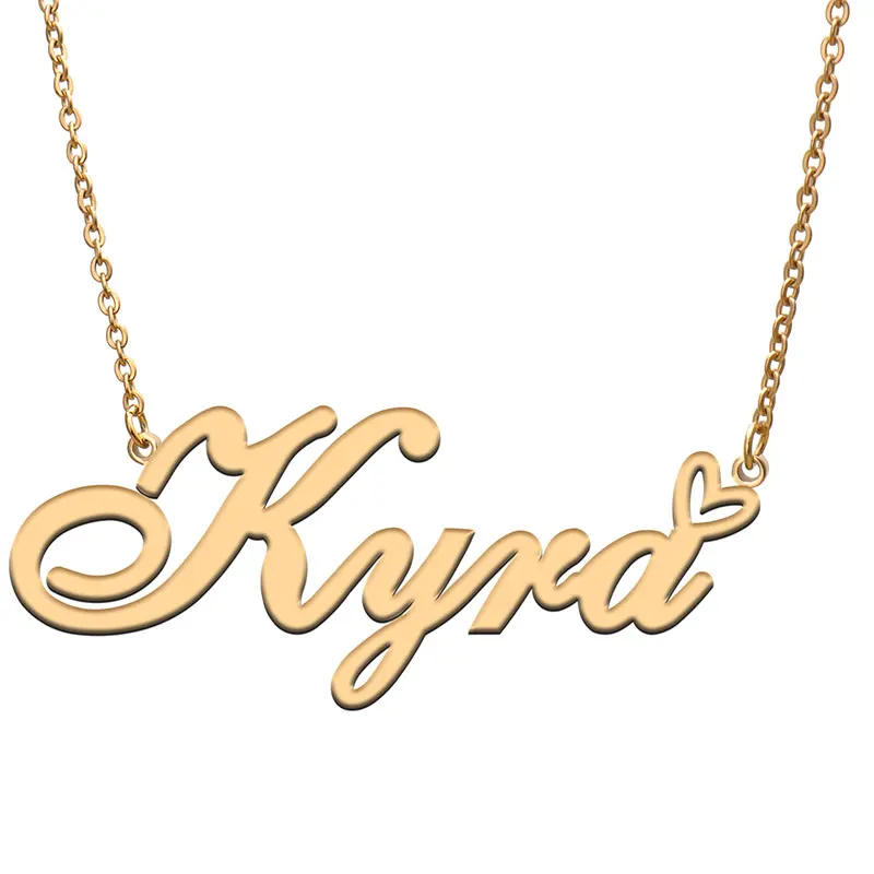 Kyra Name with Heart Decor Necklace for Women Stainless Steel Jewelry Nameplate Pendant Femme Mother Child Girls Gift