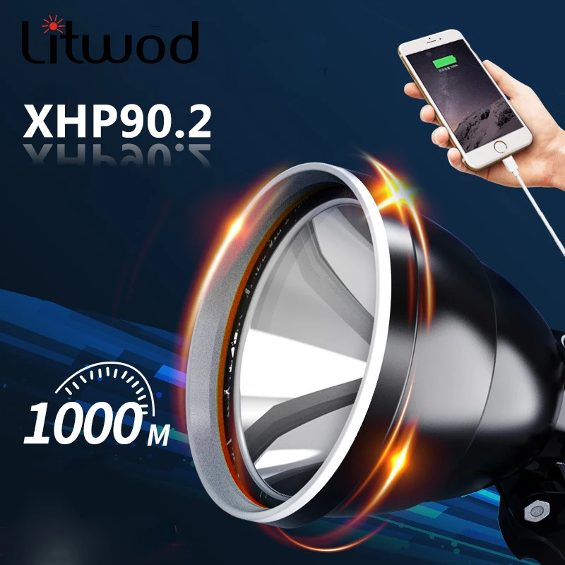 Powerful Headlamp 80000LM XHP90.2LED headLight Waterproof Lantern 3x18650 Battery Mobile Power Fishing Headlight Camping Bulb
