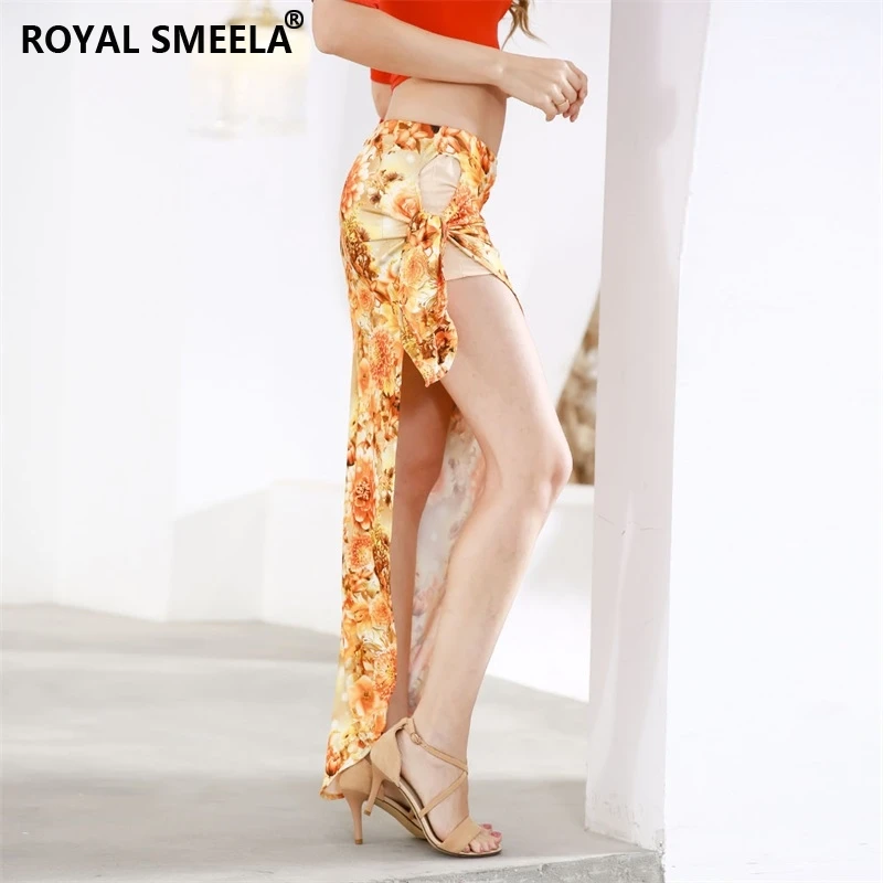 Boho Seksi Rok Celah Musim Panas Rok Pantai Liburan Gaun Motif Bunga Rok Bohemia Kostum Pantai Mode Wanita