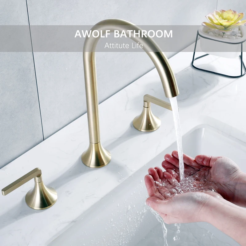

Смеситель для раковины в ванной комнате, матовый золотой, твердый латунный, элегантный, с двойной ручкой, хромированный смеситель для горячей и холодной воды, смеситель для раковин в ванной ML8100