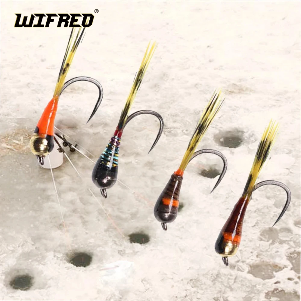 8pcs Tungsten Perdigon Nymph Fly Ice Fishing Lures Artificial Fast Sinking Brassbeads Fishing Flies For Trout Winter Fishing