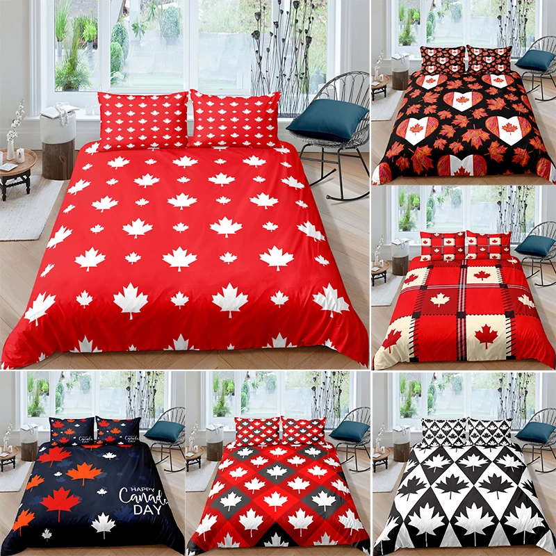 Euro Happy Canada Day Bedding Map Leaf Printed Duvets Cover Comforter Bed Single Queen King Double 2P Home Bedcloth 220x240cm