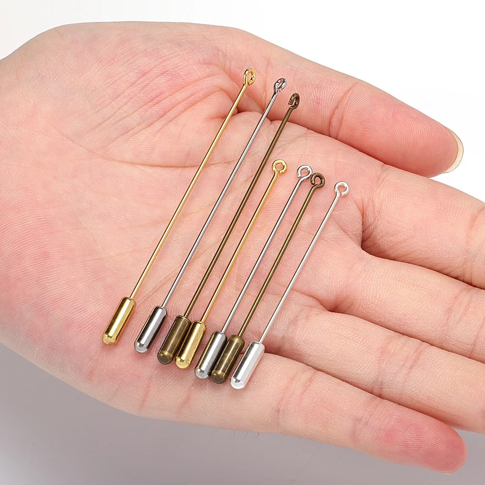 20pcs 5/7cm Long Brooch Pins Base Eye Hoop Pin Brooch with Cap Stopper Setting for DIY Jewelry Making Safety Brooch Accessories