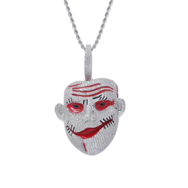 Hip Hop Claw Setting AAA+ CZ Stone Bling Ice Out Clown Mask Pendants Necklaces for Men Rapper Jewelry Drop Shipping