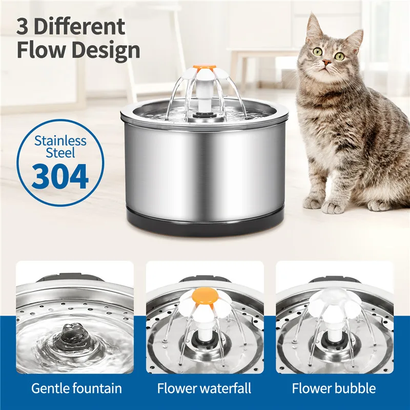 2.5L Automatic Cat Water Fountain Dog Water Dispenser Stainless Steel USB Drinker Pet Drinking Feeder Bowl